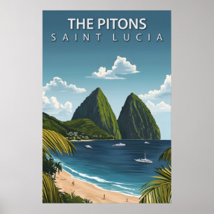 Póster Los Pitons Icono de Santa Lucía Dobles Cimas Volcá