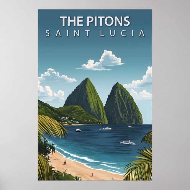 Póster Los Pitons Icono de Santa Lucía Dobles Cimas Volcá (Frente)