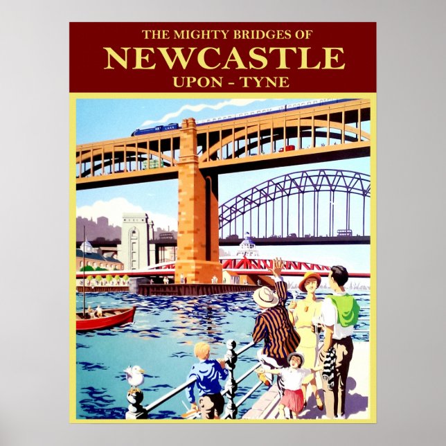 Póster Los poderosos puentes de Newcastle, Upon-Tune,vint (Frente)