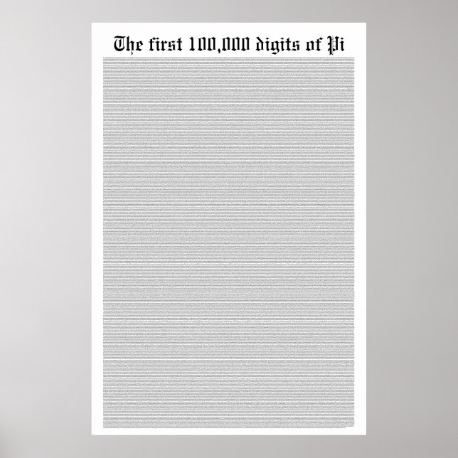 Póster Los primeros 100.000 dígitos de Pi (Frente)