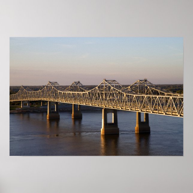 Póster Los puentes Natchez-Vidalia que recorren la (Frente)