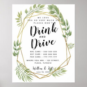 Póster Los taxis fiestas de cristal no beben ni manejan l