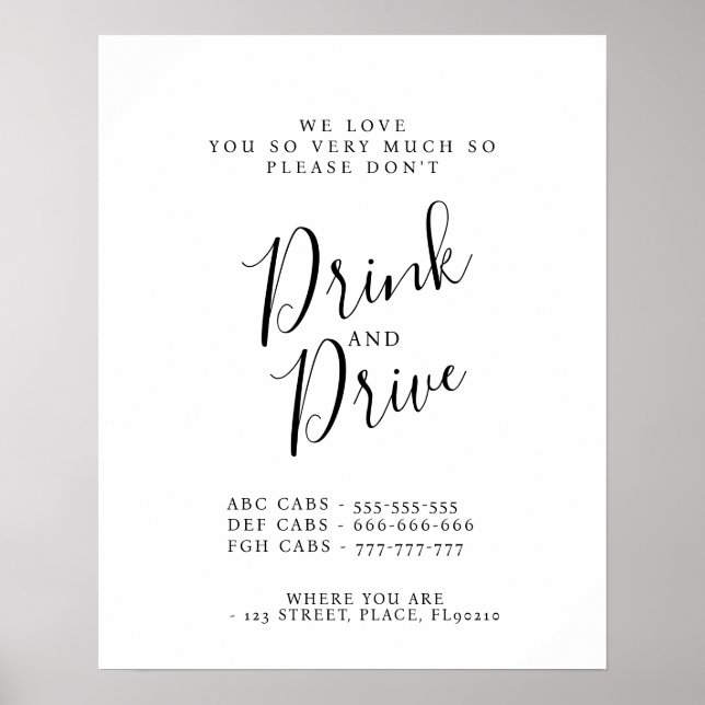 Póster Los taxis fiestas modernos no beben ni manejan la  (Frente)