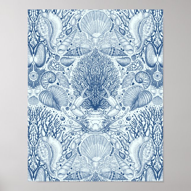 Póster Los tesoros de la playa en azul (Frente)