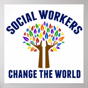 Póster Los trabajadores sociales cambian la oficina de tr