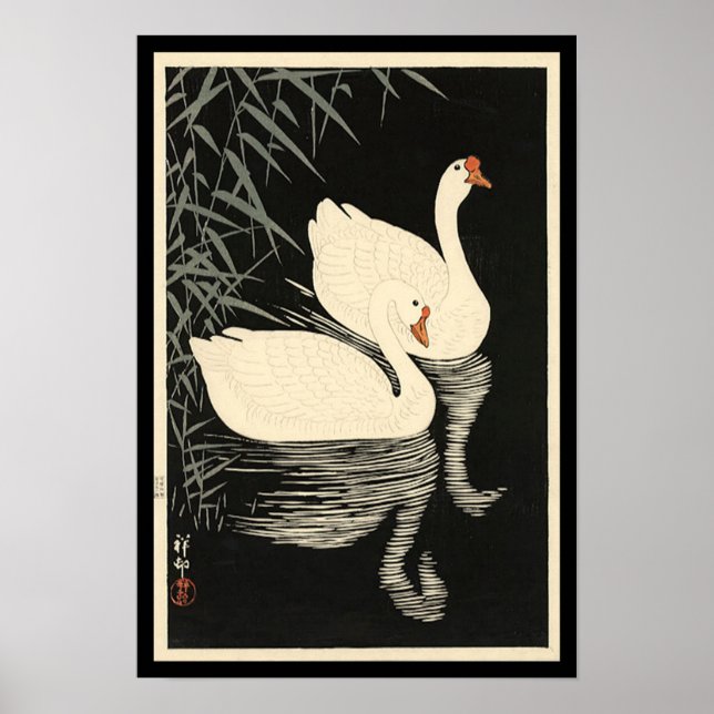 Póster Los vintage cisnes de Ohara Koson (Frente)