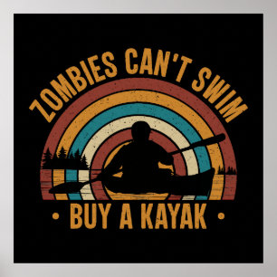 Póster Los zombies no pueden nadar comprando un Kayak