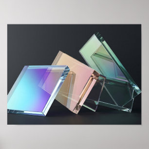 Póster Losas de Vidrio Irisado Escultura Geométrica Pared
