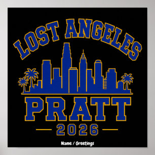 Póster Lost Angeles Pratt 2026 Silueta Varsity Retro Azul