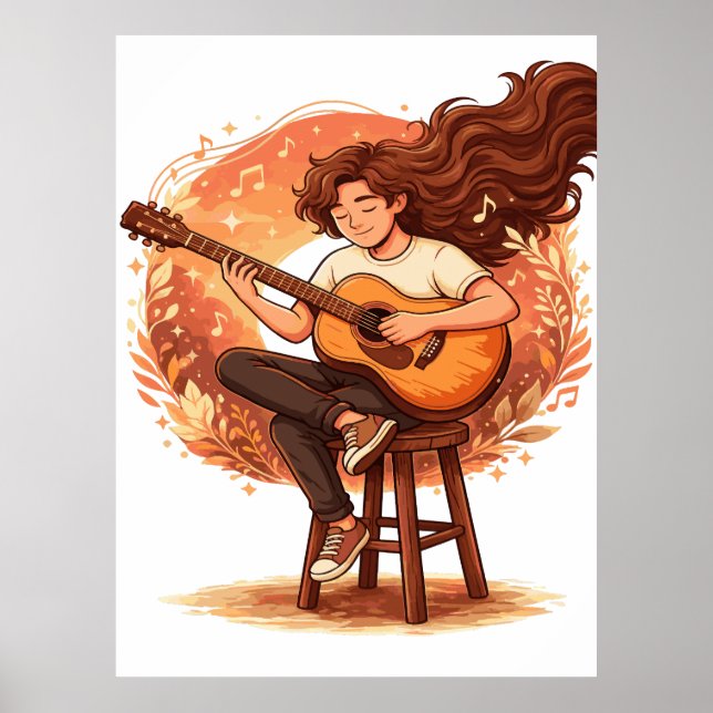 Póster Lost In The Music Cozy Guitar Player Aesthetic Ill (Frente)