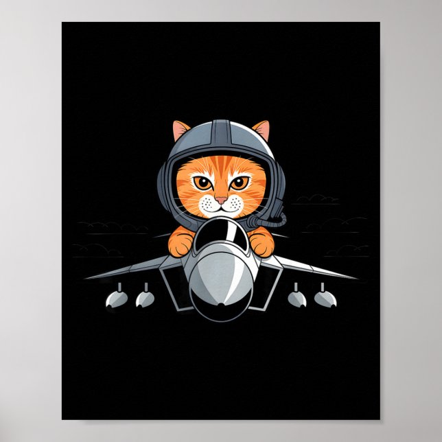 Póster Lot Cat Fighter Jet Funny Aviation Kitty Design  (Frente)