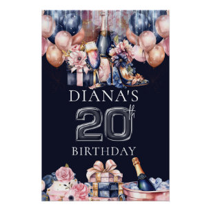 Póster Lote de Champagne personalizado de 20 cumpleaños