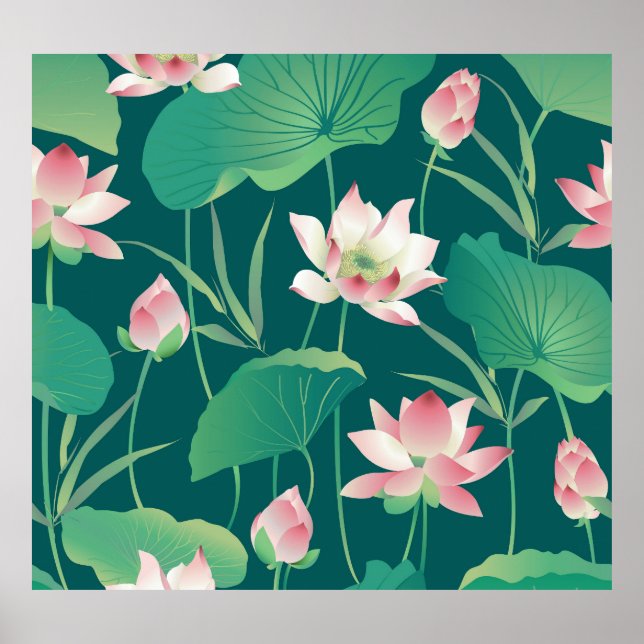 Póster Loto acuarela: flores vintage sin costura. (Frente)