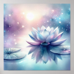 Póster Loto Celestial Flor de Agua Lirio Espiritual Cósmi