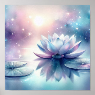 Póster Loto Celestial Flor de Agua Lirio Espiritual Cósmi