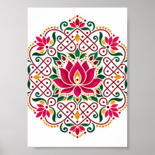Póster Loto Diya Kolam Rangoli Floral Festiva India
