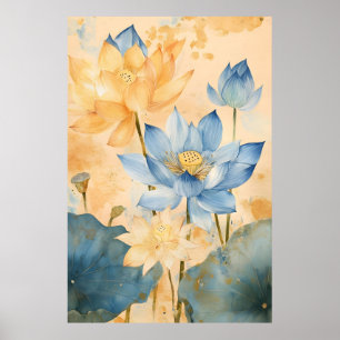 Póster Loto sagrado (Nelumbo nucifera), un icónico acuáti