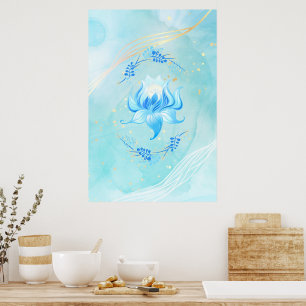 Póster Loto Verde Azul Floración Resplandor Azur