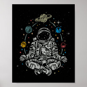 Póster Loto Vintage Astronauta Meditando Planeta Zen Yoga