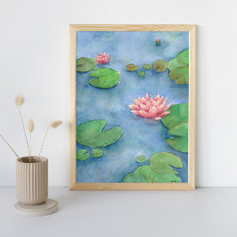 Póster Lotus Flower Watercolor Painting