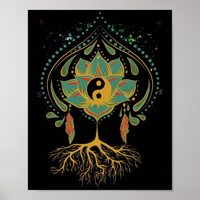 Póster Lotus Mandala Yin Yang Sacred Geometry Spiritual (Frente)