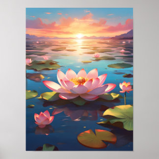 Póster Lotus Serenity at Sunset