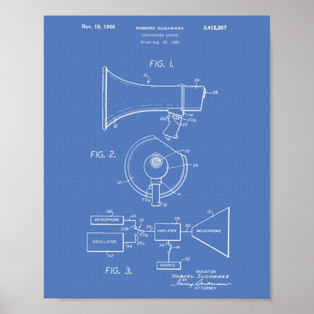 Póster Loudaltavoz 1968 Patent Art Blueprint (Frente)