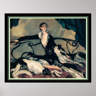 Póster Louis Icart "Chica con Greyhounds" 16 x 20