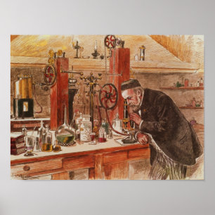 Póster Louis Pasteur experimentando