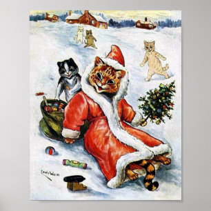 Póster Louis Wain Christmas Santa Cat
