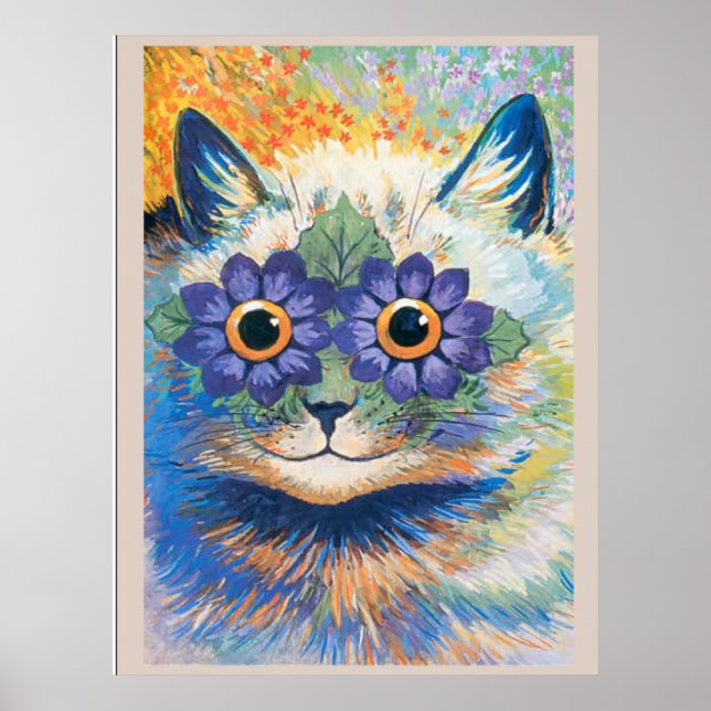 Póster Louis Wain, gato con ojos decorados con flores, Po (Frente)