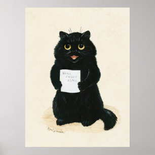 Póster Louis Wain Hogar Sweet Home Black Kitten Funny Cat