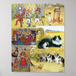 Póster Louis Wain Muchas pinturas de gatos Diversión