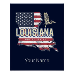 Póster Louisiana con diseño vintage de pelícano de EE. UU