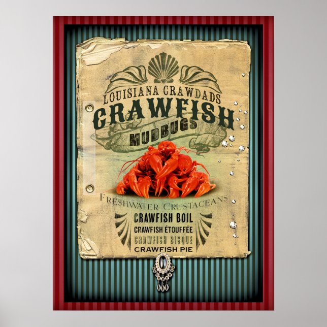 Póster Louisiana Crawfish New Orleans Cajun (Frente)