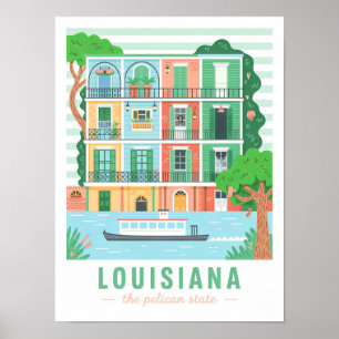 Póster Louisiana el viaje en verano del estado de Pelican
