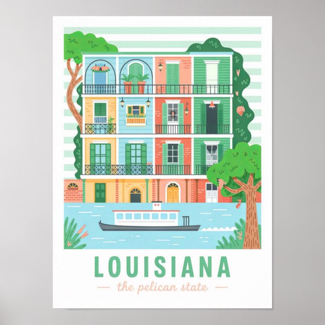 Póster Louisiana el viaje en verano del estado de Pelican (Frente)