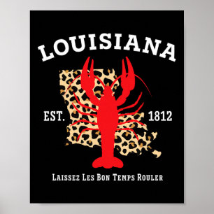 Póster Louisiana Est. 1812 Crawfish Leopard New Orleans M