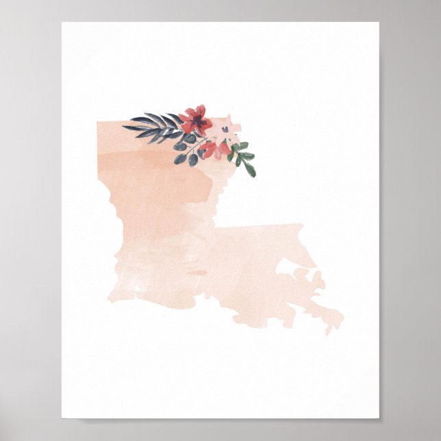 Póster Louisiana Floral Watercolor State (Frente)