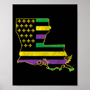 Póster Louisiana Mapa del estado de la bandera estadounid