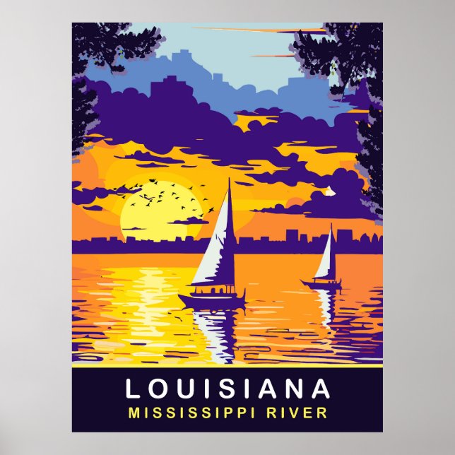 Póster Louisiana, río Misisipi, viajes (Frente)