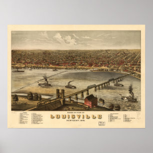 Póster Louisville Kentucky 1876 Panoramic Map