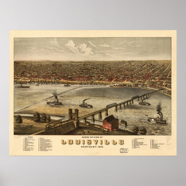 Póster Louisville Kentucky 1876 Panoramic Map (Frente)