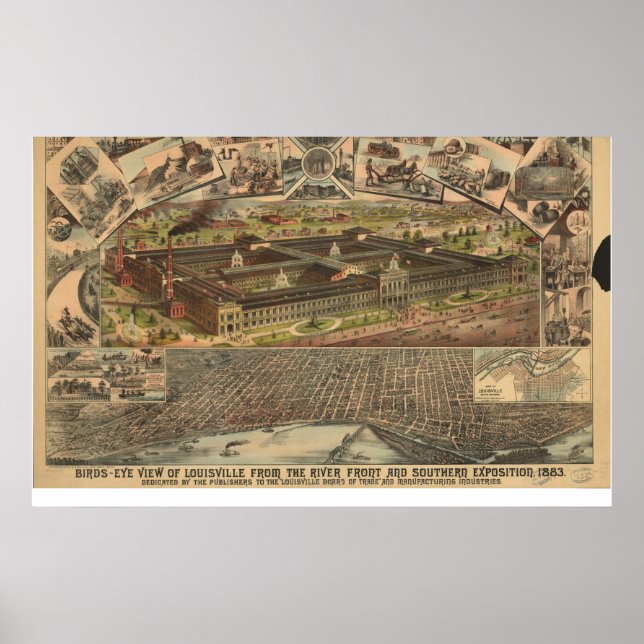 Póster Louisville, KY Birds Eye View Panoramic Map (Frente)
