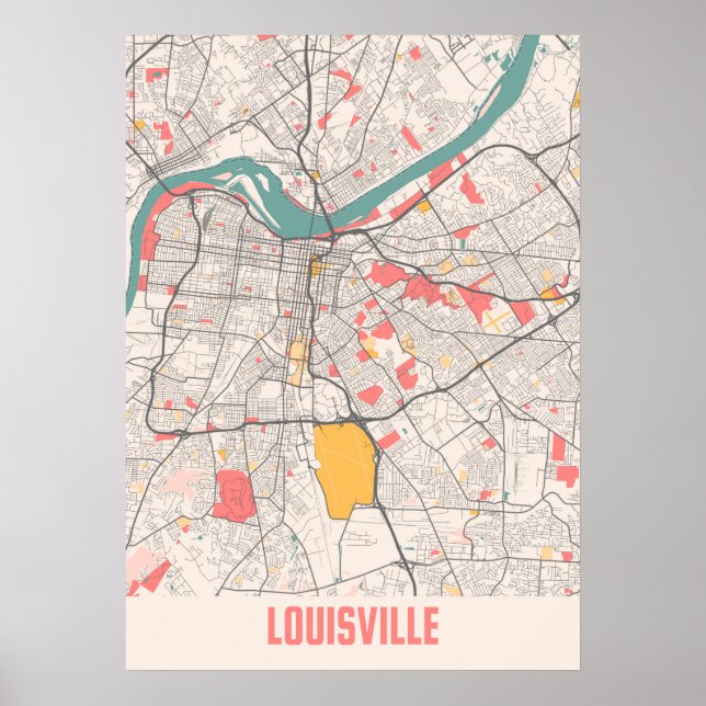 Póster Louisville - Mapa de la ciudad de Kentucky Chalk (Frente)