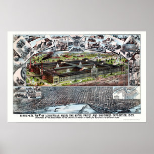 Póster Louisville, Mapa Panorámico KY - 1883