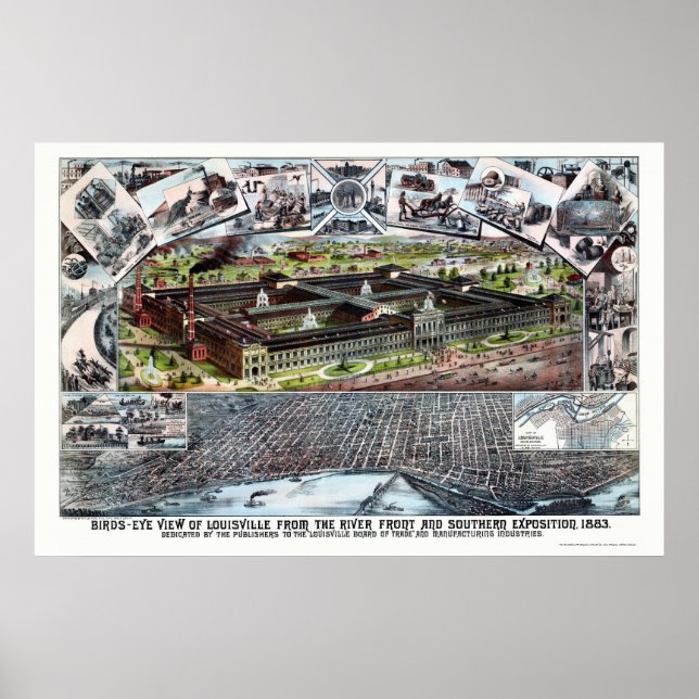 Póster Louisville, Mapa Panorámico KY - 1883 (Frente)