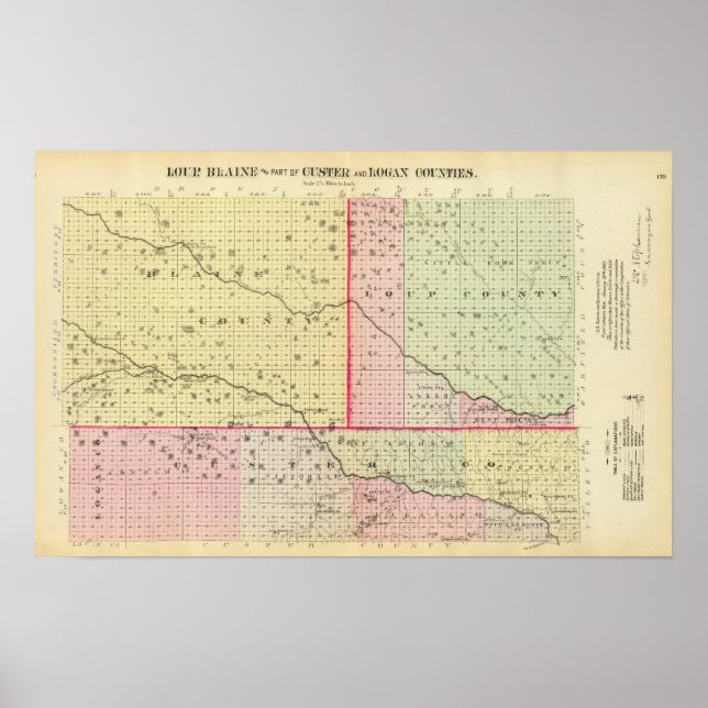 Póster Loup, Blaine, Custer y Logan County, Nebraska (Frente)