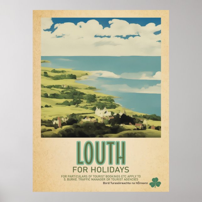 Póster Louth Ireland, anuncio de viaje retro irlandés (Frente)
