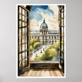 Póster Louvre a través de un Poster de ventana